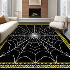 Black White Yellow Spiderweb Pattern Rug