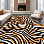 Orange Black White Wavy Stripes Rug