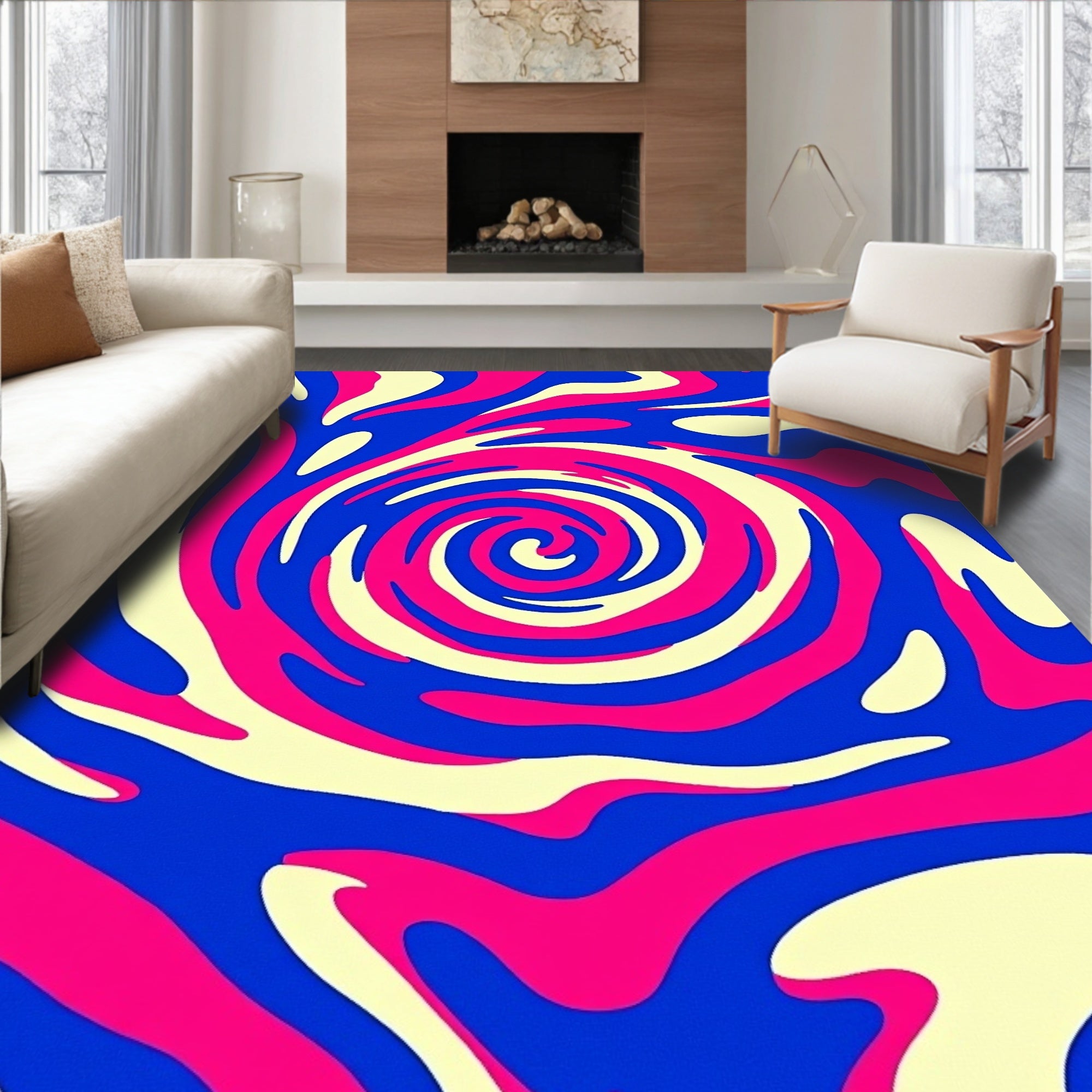 Vibrant Swirl Patterned Abstract Design Rug
