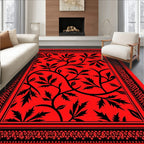 Crimson Black Branch Floral Medallion Rug