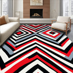Bold Geometric Red Black White Rug