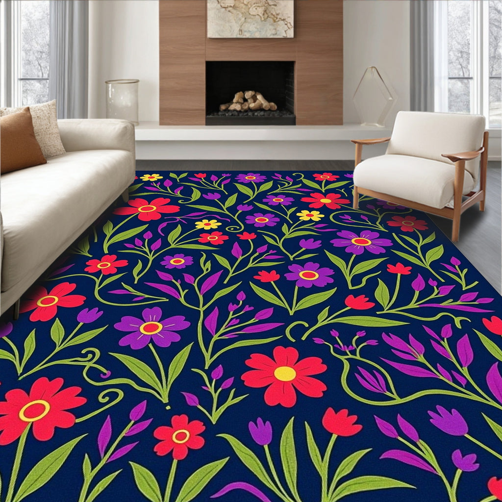 Vibrant Floral Vines Pattern Rug