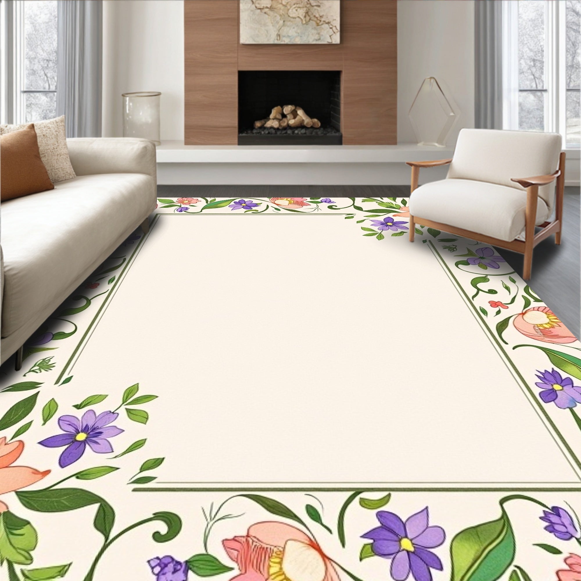 Vibrant Floral Swirl Botanical Accent Rug