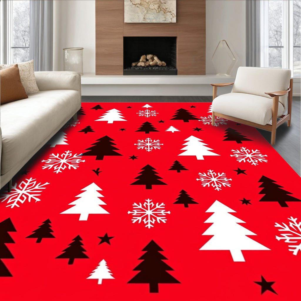 Festive Trees and Snowflakes Pattern Rug