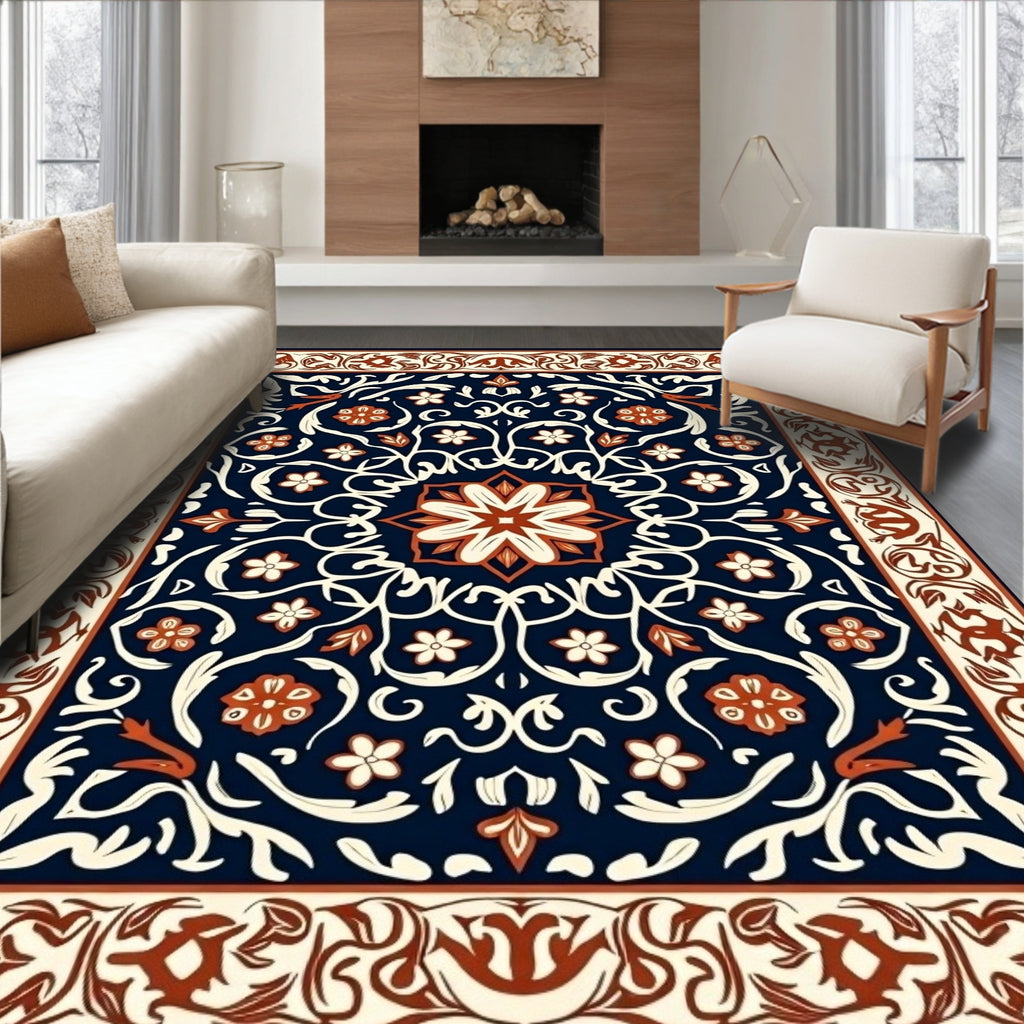 Ornate Midnight Floral Medallion Rug