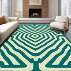 Teal Cream Concentric Diamond Pattern Rug