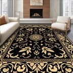 Elegant Black Gold Floral Pattern Rug