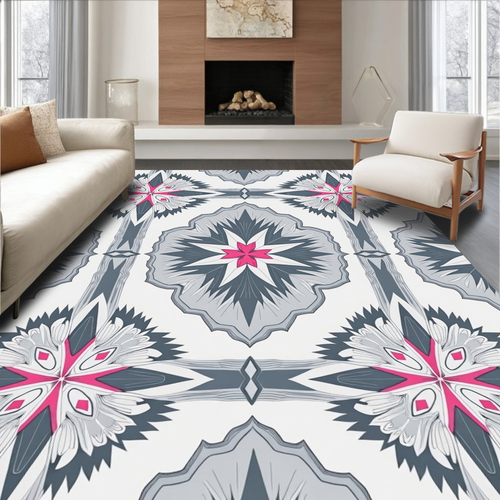 Modern Floral Geometric Pattern Rug