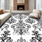 Classic Black and White Floral Damask Rug