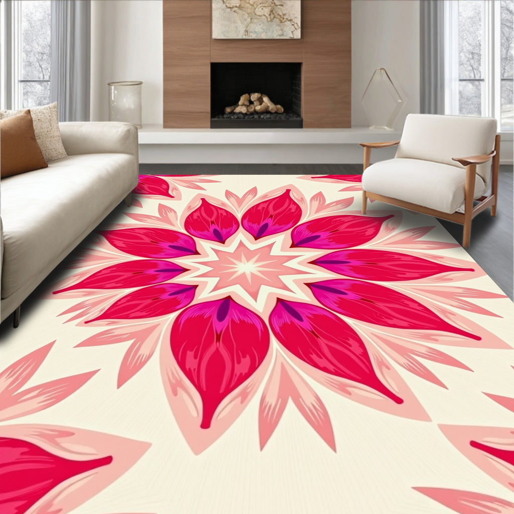 Floral Mandala Pink Cream Rug