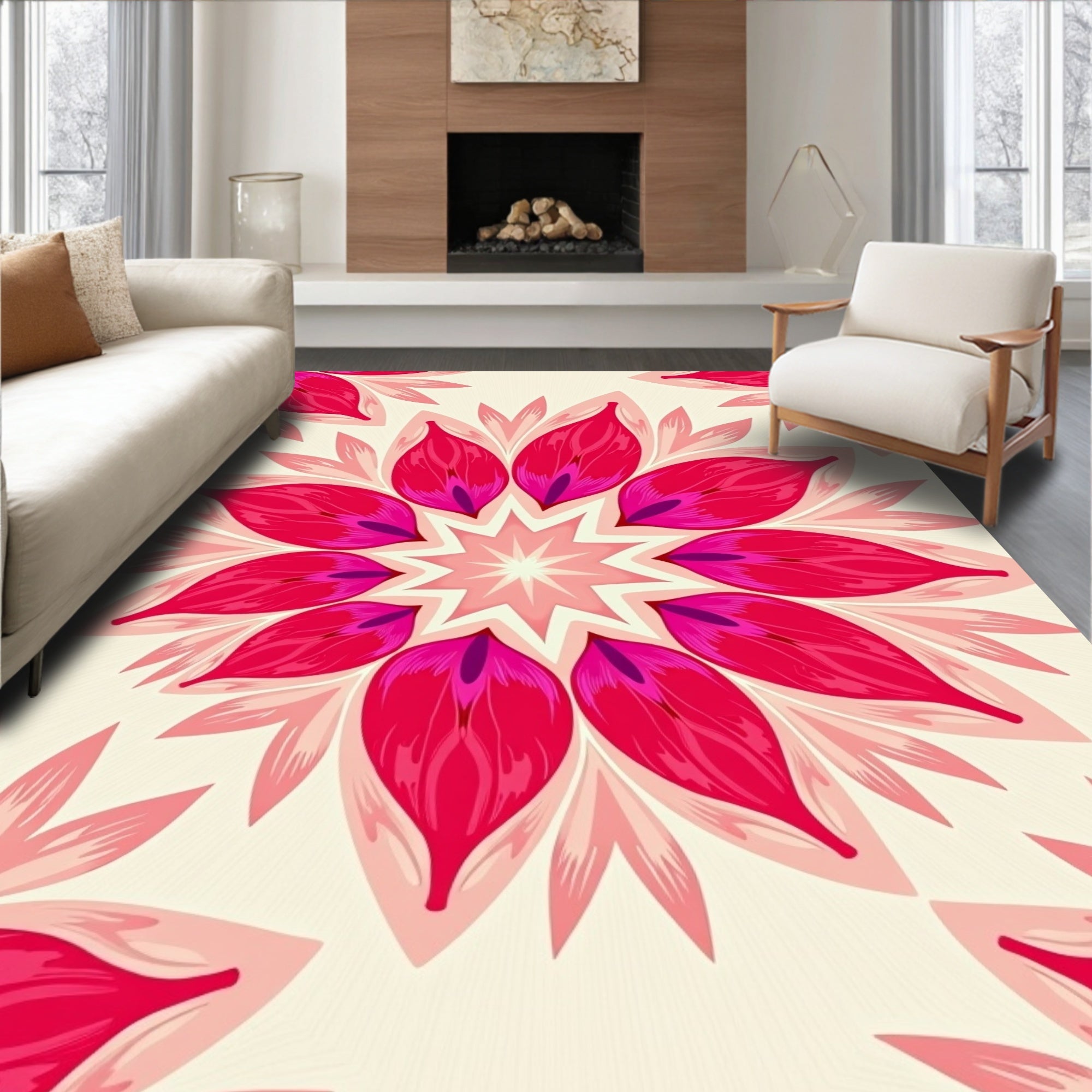Floral Mandala Pink Cream Rug