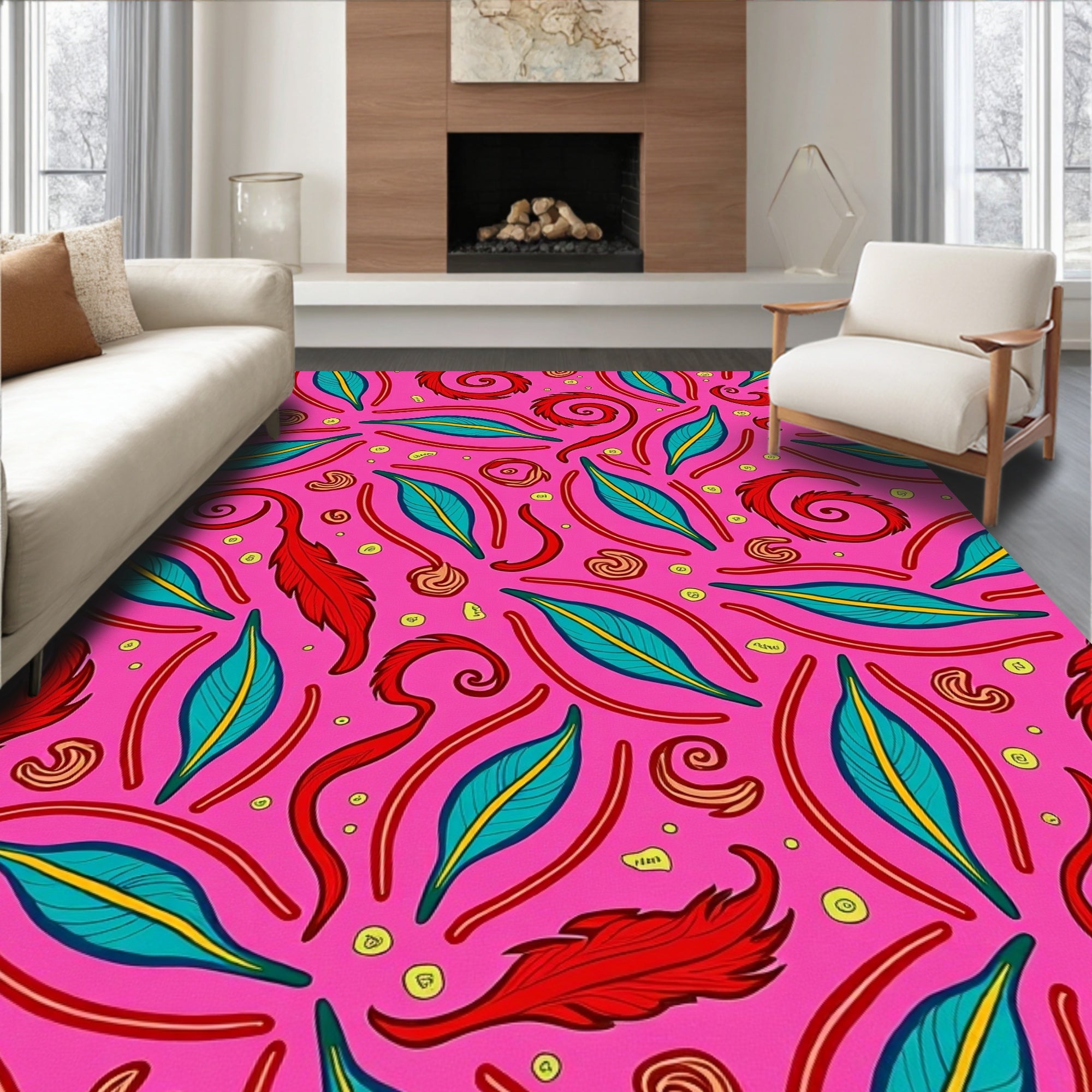 Whimsical Feather Swirl Pattern Rug