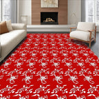 Red White Stylized Floral Pattern Rug