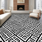 Black White Geometric Maze Pattern Rug