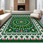 Vibrant Green Circular Festive Design Rug