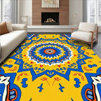Vibrant Yellow Blue Floral Medallion Pattern Rug