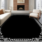 Ornate White Scroll Border Design Rug