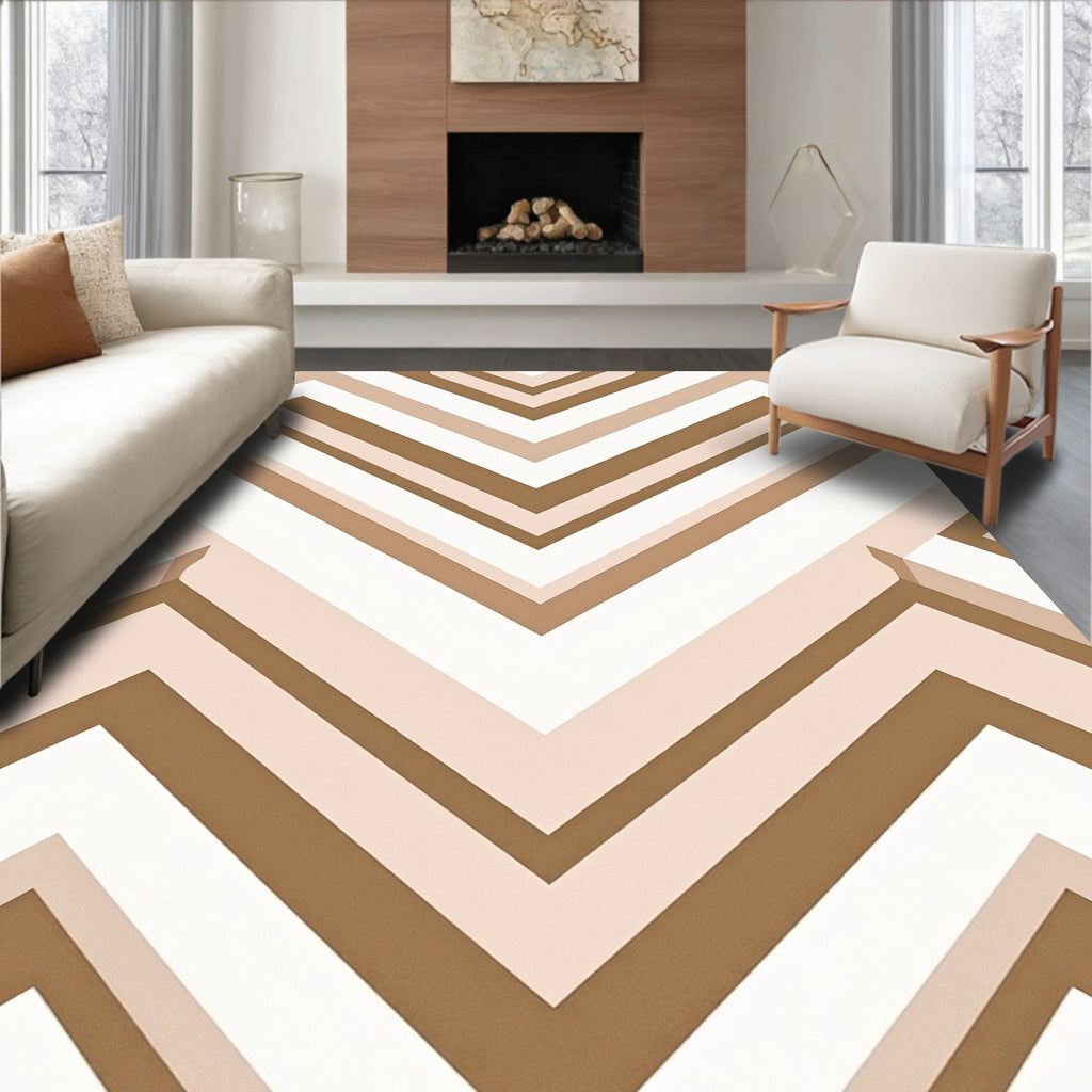 Geometric Chevron Warm Neutral Pattern Rug