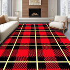 Red Black Bold Plaid Pattern Rug