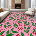 Pink Garden Berry Leaf Arrangement Rug