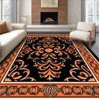 Orange Floral Elegant Damask Pattern Rug