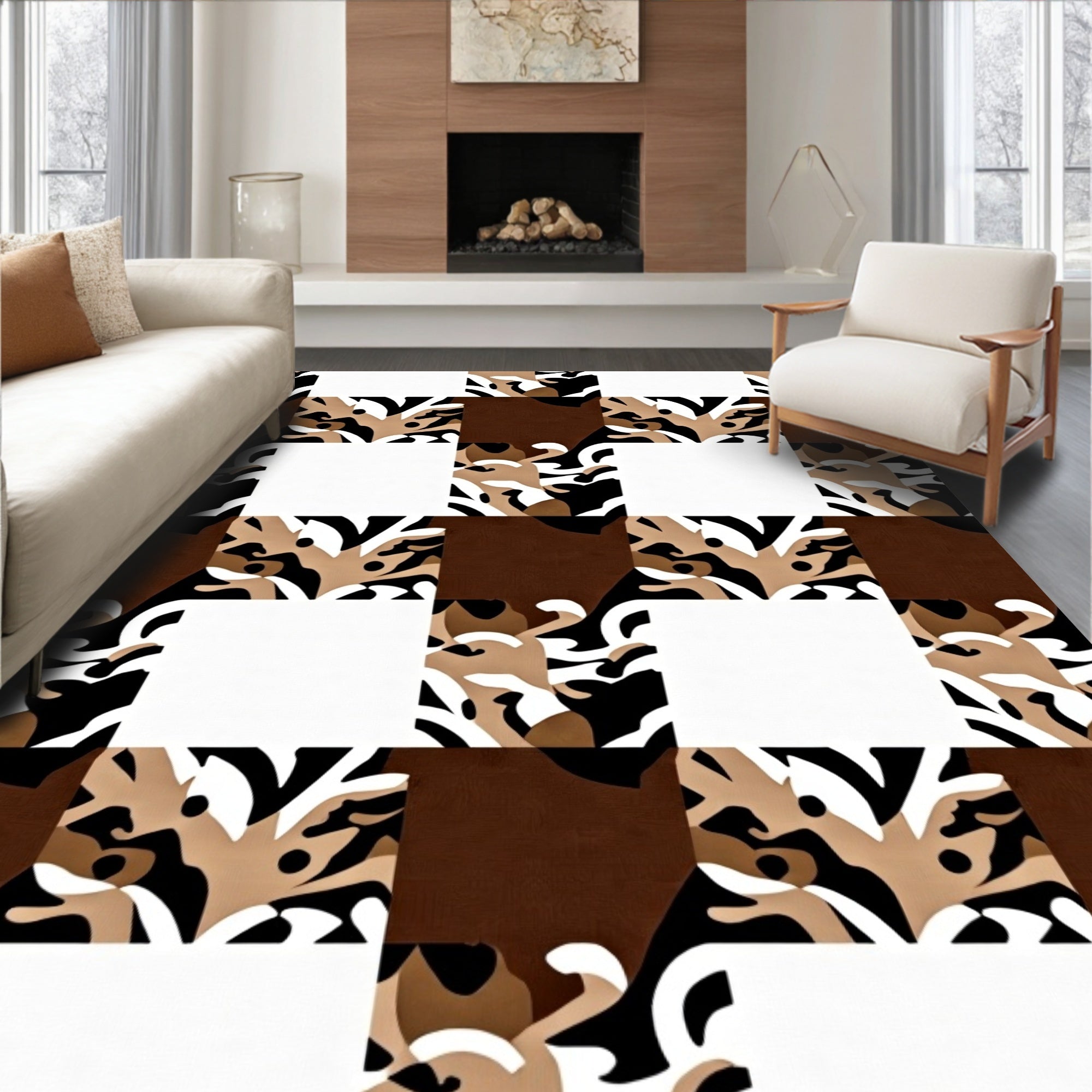 Checkerboard Abstract Organic Flow Rug