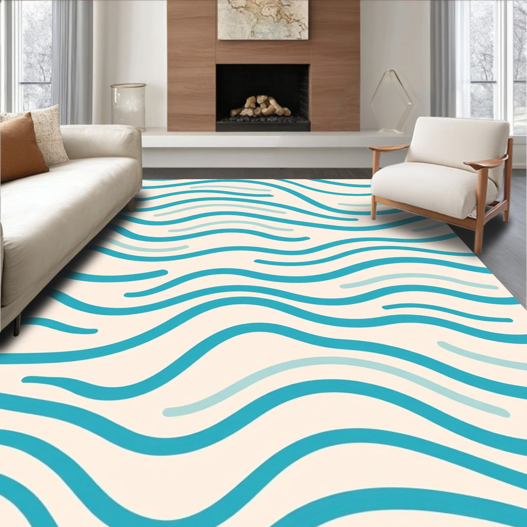 Aqua Wave Pattern Rug