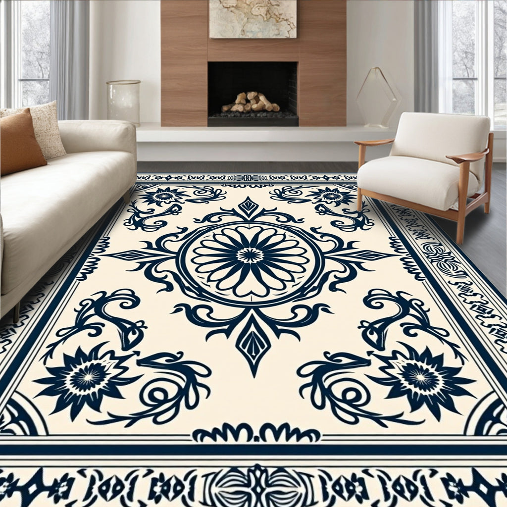 Ornate Floral Vine Scrollwork Design Rug