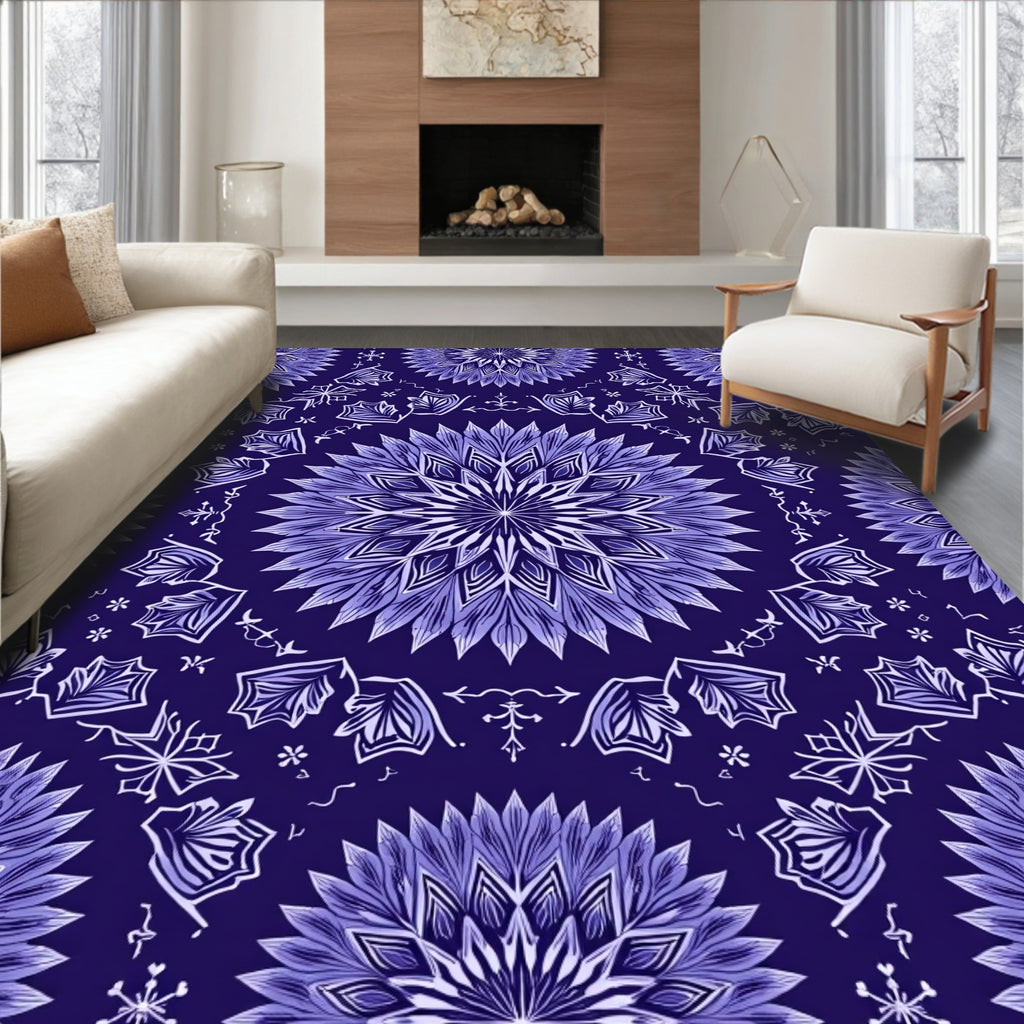 Deep Blue Mandala Floral Pattern Rug