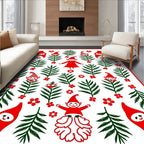 Red Green Elves Folklore Ferns Rug