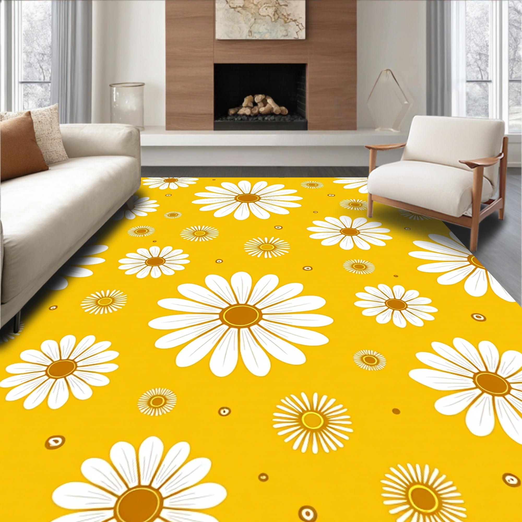 Bold Daisy Yellow Pattern Rug