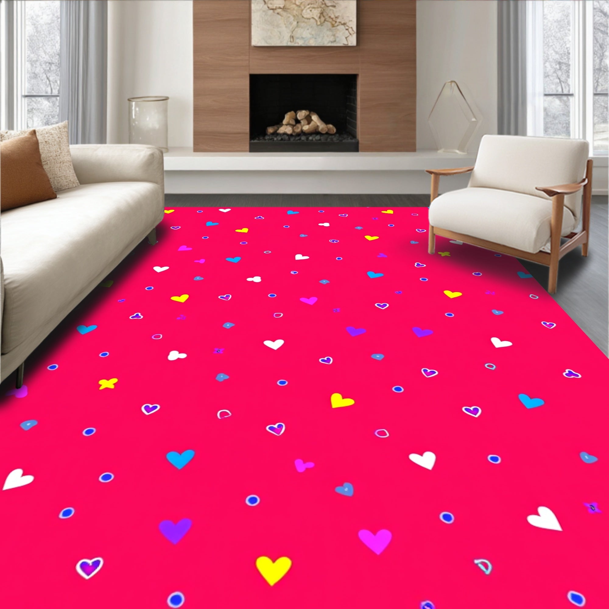 Bright Hearts Dots Pattern Rug
