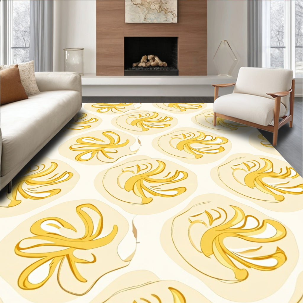Yellow Swirl Abstract Organic Pattern Rug