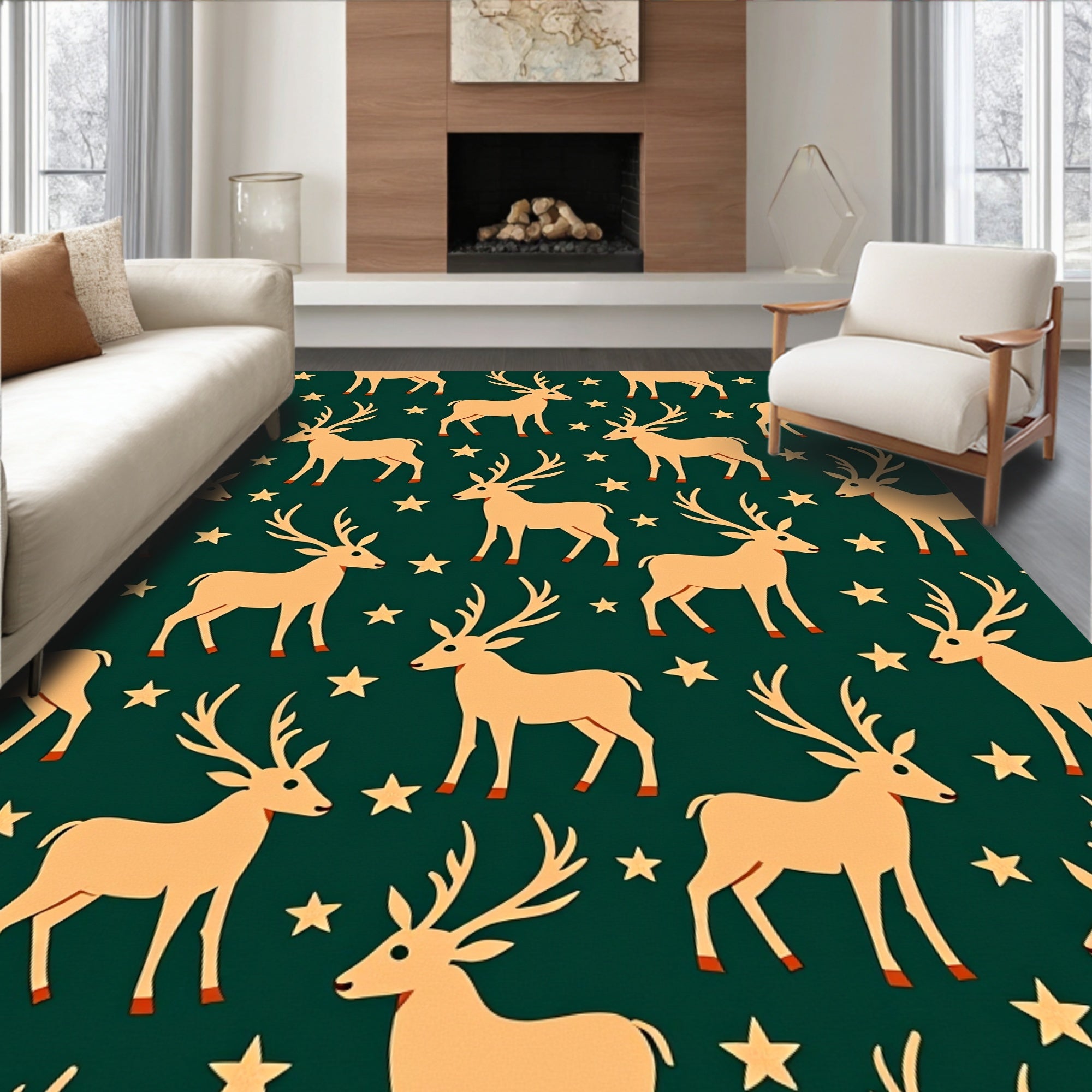 Deer And Stars Pattern Rug