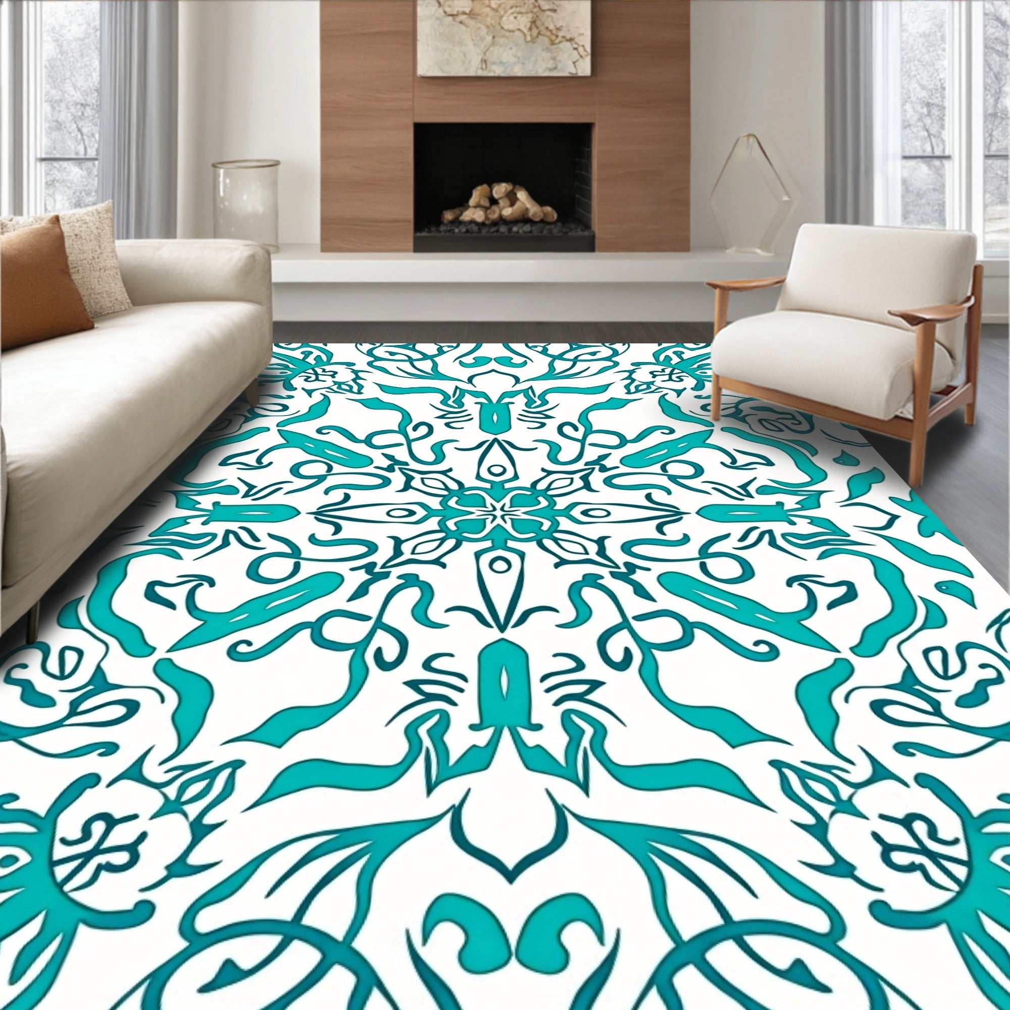 Teal Scrollwork Classic Pattern Rug