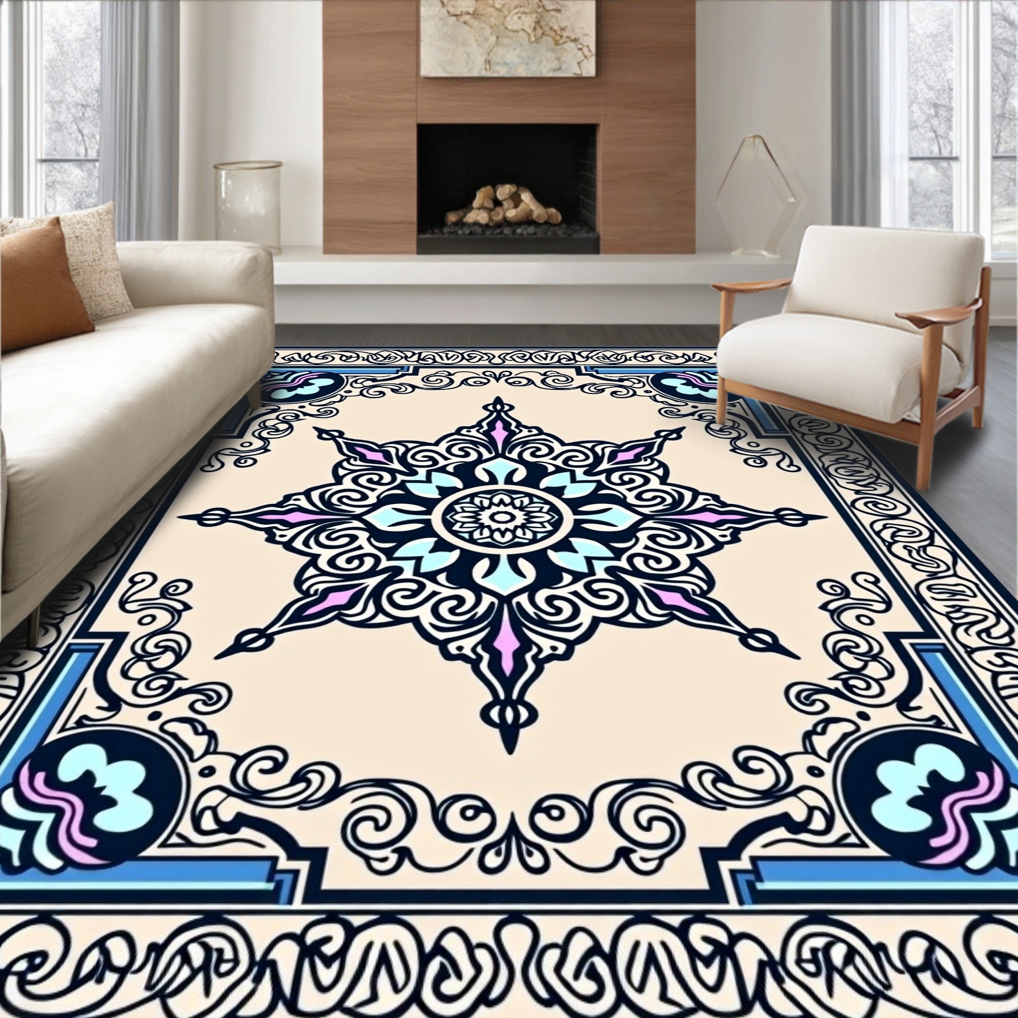 Ornate Floral Geometric Pattern Rug