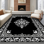 Black White Elaborate Scroll Pattern Rug