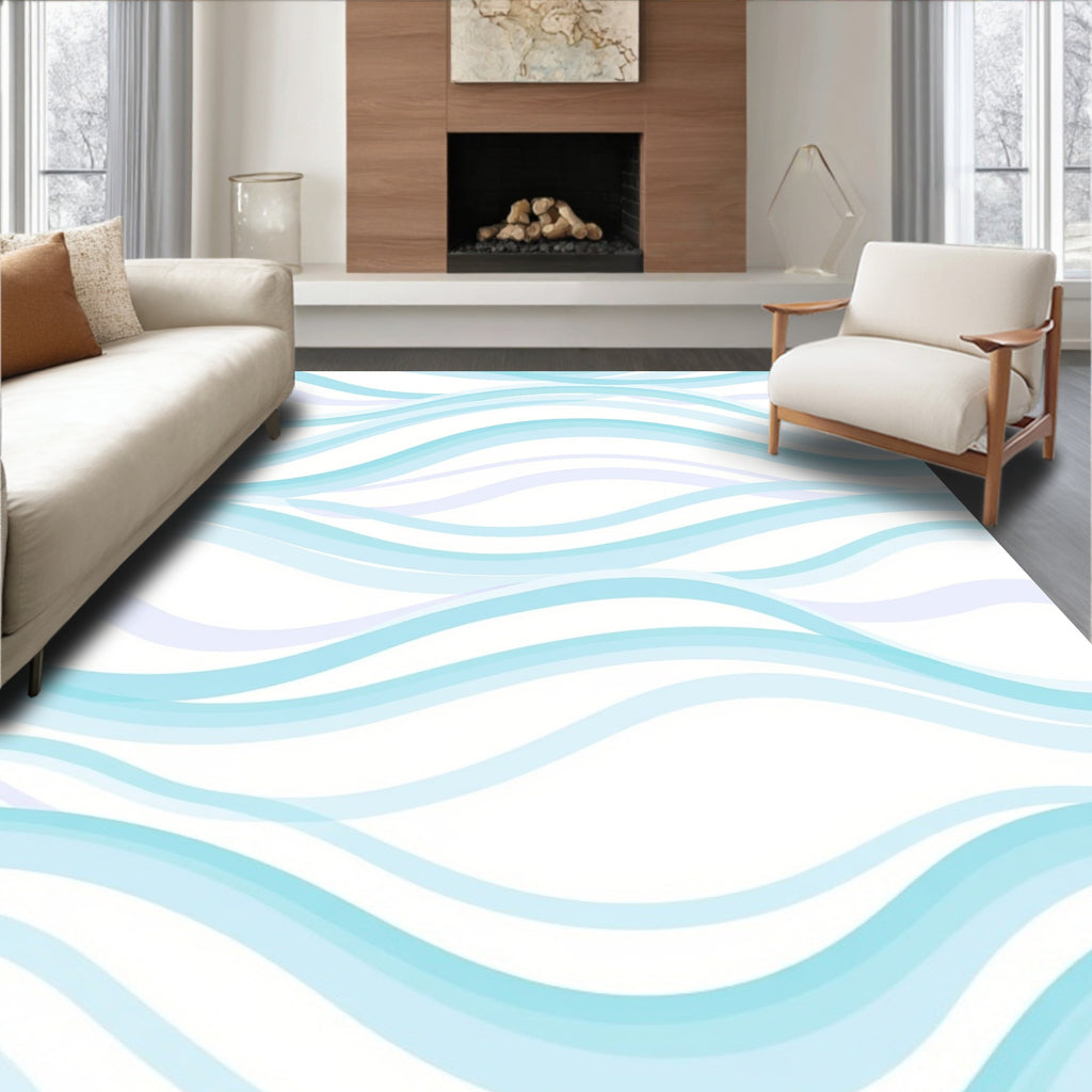 Abstract Aqua Wavy Lines Rug