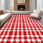 Classic Houndstooth Pattern Red White Rug
