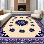 Navy Floral Bordered Ivory Rug