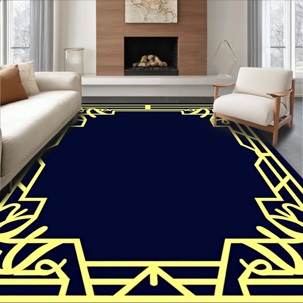 Art Deco Yellow Geometric Outline Rug