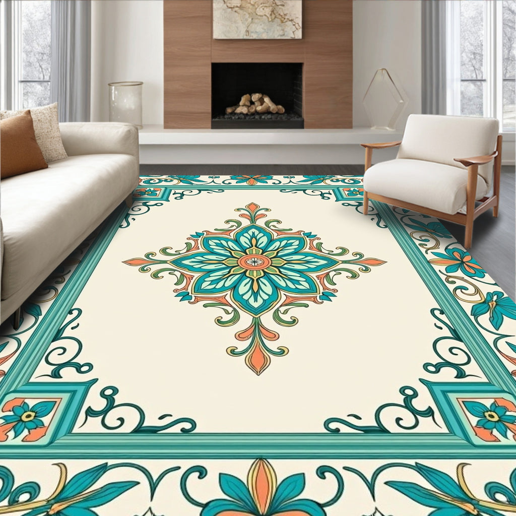 Vibrant Floral Medallion Border Rug