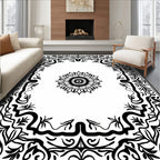 Floral Mandala Black White Pattern Rug