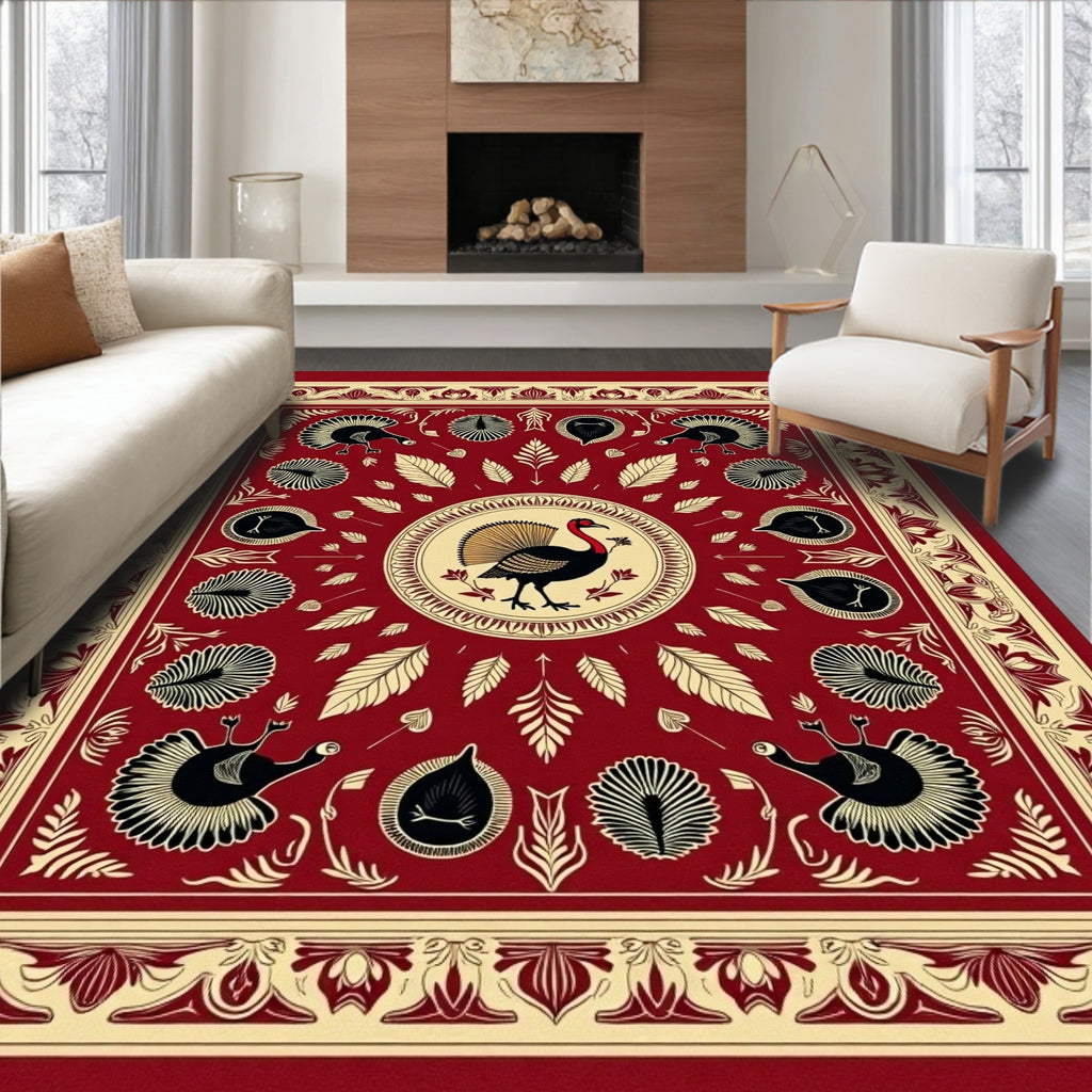Bold Turkey Motif Decorative Rug