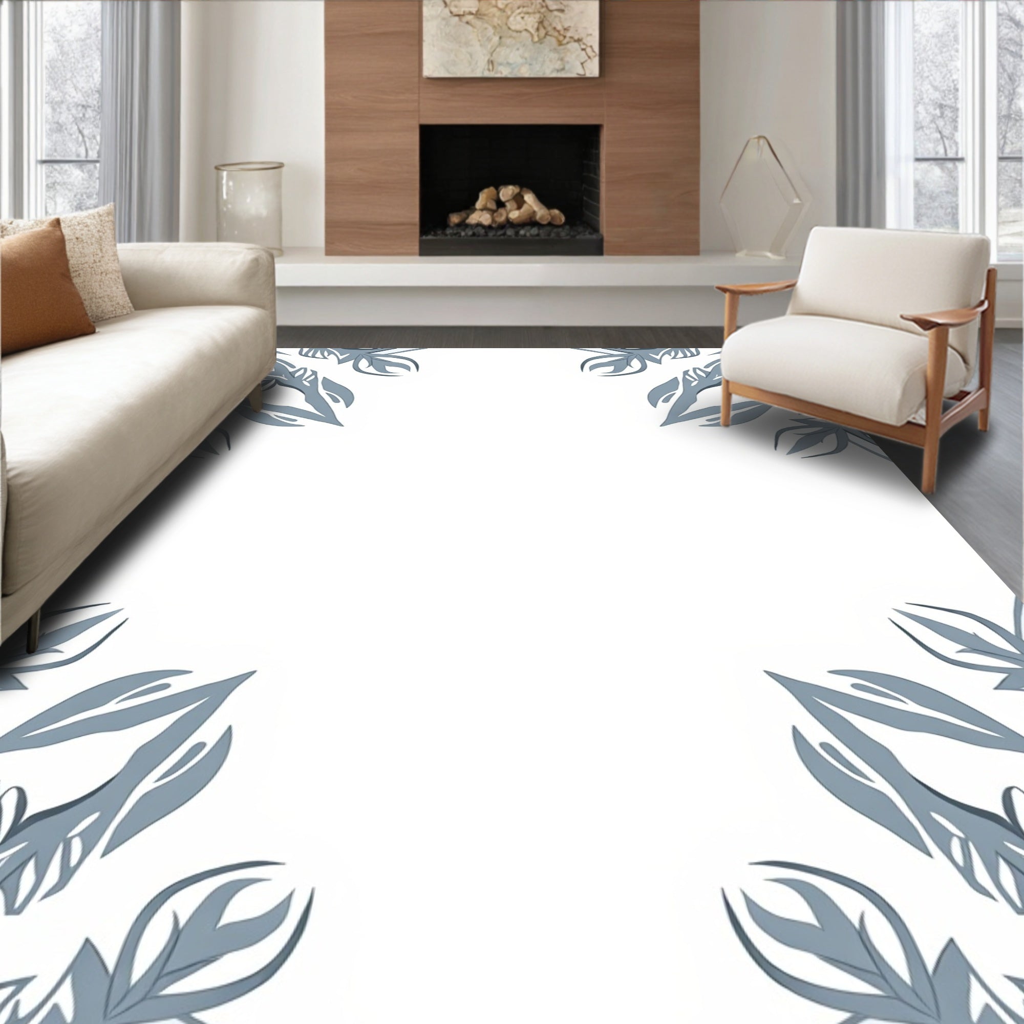 Gray Floral Corner Motif Rug