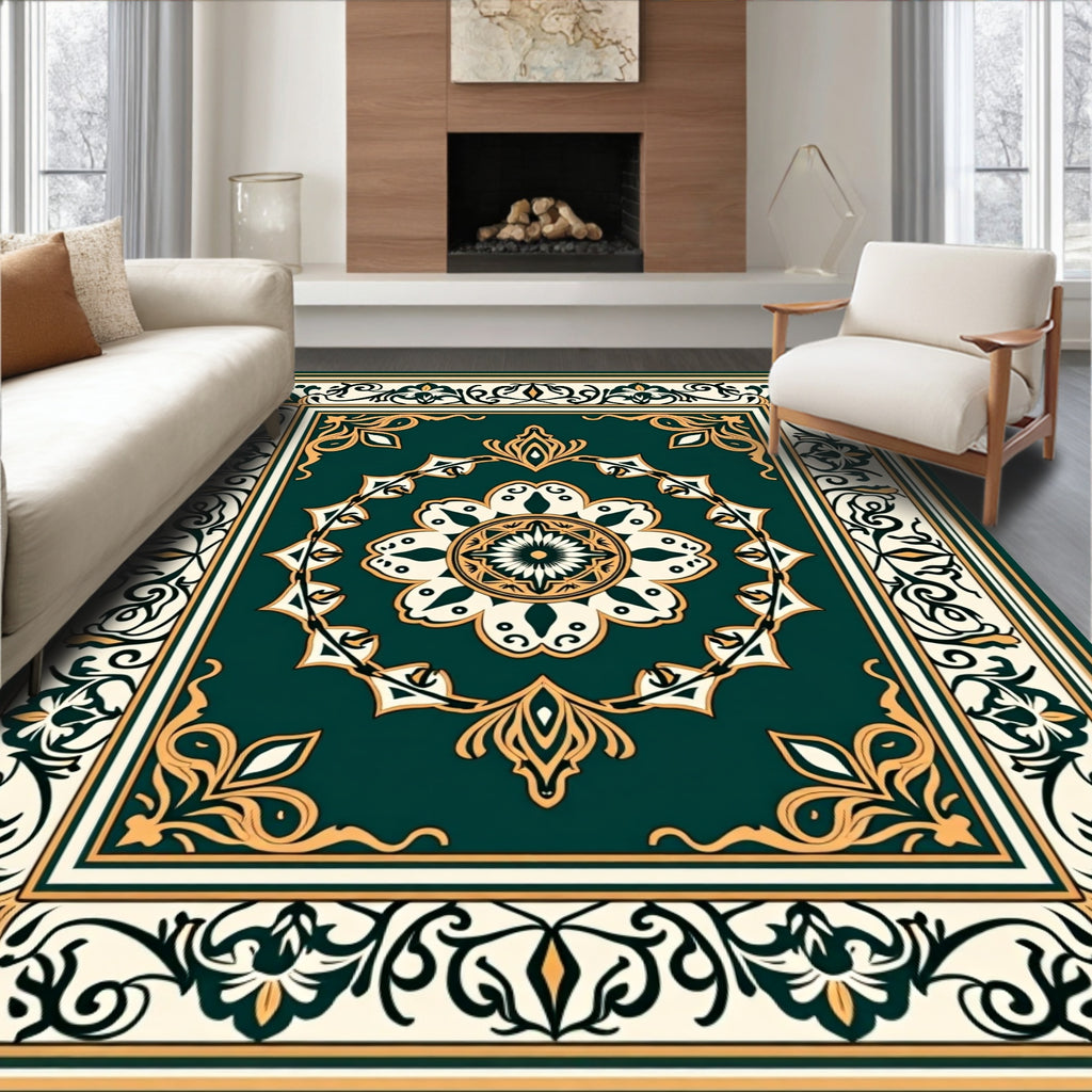 Ornate Floral Medallion With Regal Border Rug