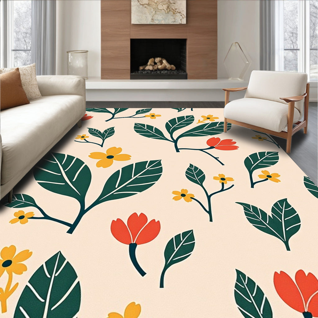 Mid Century Modern Floral Pattern Rug