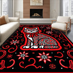 Whimsical Red Swirl Cat Patterned Rug