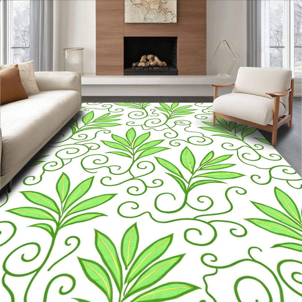 Green Leafy Swirls Pattern Rug