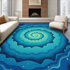 Blue Wavy Starry Spiral Design Rug